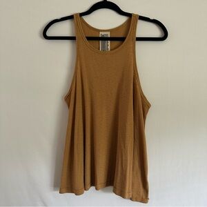 Free People Brown Ribbed Sleeveless Flowy Tank Top Womens Medium